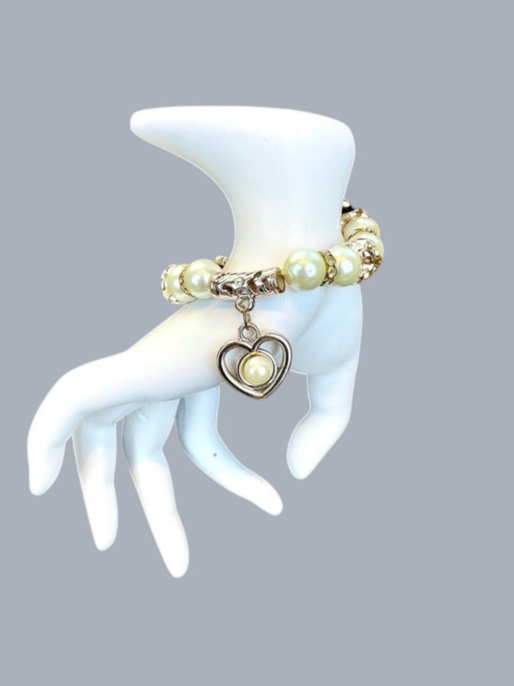 Pearl Charm Bracelet Beaded Heart Charm (OS)